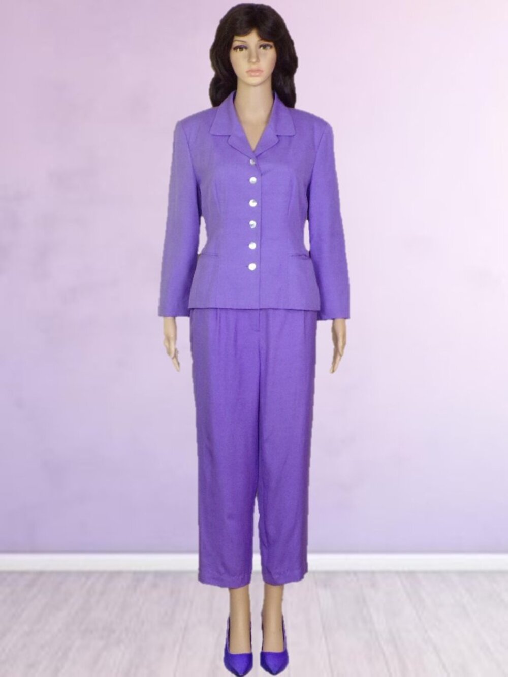 SILK! BROOKE JONES size 4 purple 2-piece pant suit 100% silk outer dry clean